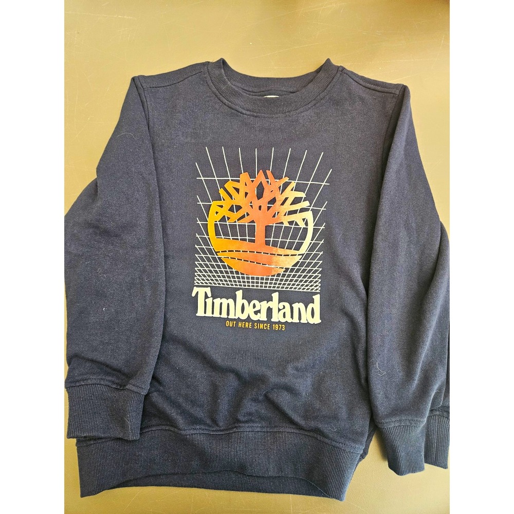Timberland Boys 8 Navy Crew Neck Long Sleeve Graphic Logo Pullover Sweatshirt